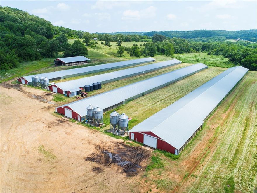 Good producer near Fayetteville! Affordable too! Gross income is about $215,000 annually with a George's contract to raise birds to 7.2 pounds at 52 days. New C3 controllers. 20 acres in a picturesque setting that makes it a pleasure to run your own farm. Farm house is in good condition and there is a 30x50 shop with electricity and a concrete floor. Case tractor included. Come and look at your chance to get into farming!