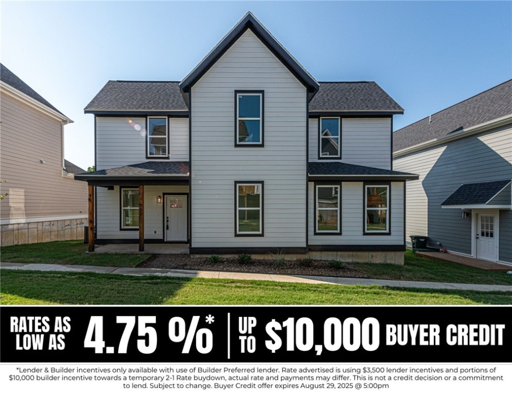 RATES AS LOW AS 4.75% when lender credit & portions of builder incentive are applied to a temp 2-1 buy-down! $10,000 Builder incentive w/ use of Preferred Lender. Pref Lender offers additional $3,500 credit toward rate buy-down. Incentives expire 8/29/25 @ 5PM* (OPEN HOUSES hosted @ MODEL HOME: 1015 N Laramie Heights) Welcome to Southern Woods! A Trailside Community at the base of Centennial Park 2022 Top Outdoor Facility Rating) Location offers access to miles of trails, greenspaces with paved pathways, & bicycle stalls, minutes away to shopping, food, I-49, & University of Arkansas! Floor plan feat: a covered front porch w cedar posts, an open concept first floor w 9’ ceilings, half bath, LVP floors, & L-shaped kitchen w 3cm granite counters, tile backsplash, center island w sink, stainless steel appliances! Main floor primary bedrm, walk-in closet & ensuite! Upstairs 2 Bedrms w/ ensuites & laundry rm! Perfect for homeowners & investors! POA $35/mo incl lawn mowing! Join this community in a premier location!