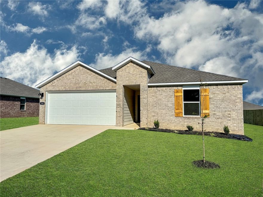 Sold before print! Beautiful Bellevue Plan in Wagon Wheel Phase 2, in Farmington, Arkansas! Each home in Wagon Wheel is meticulously crafted with attention to detail, creating a space that feels both luxurious and welcoming. From the moment you walk through the door, you'll be greeted by modern features and spacious a layout that caters to every lifestyle. Our homes boast premium finishes and thoughtful designs, ensuring that you'll be stepping inside your own personal oasis. These homes will be complete with LVP flooring throughout and wood shelving in all closets, pantry and utility room. The kitchen will have quartz kitchen counters, 36-inch cabinets, and stainless-steel appliances! Home will have a Garage Door Opener. Primary bath will have quartz countertops, double sinks, and an oversized walk-in shower. Each home comes with 4-sided brick with Hardie ® per plan. NO SHUTTERS. Taxes and Parcel TBD.