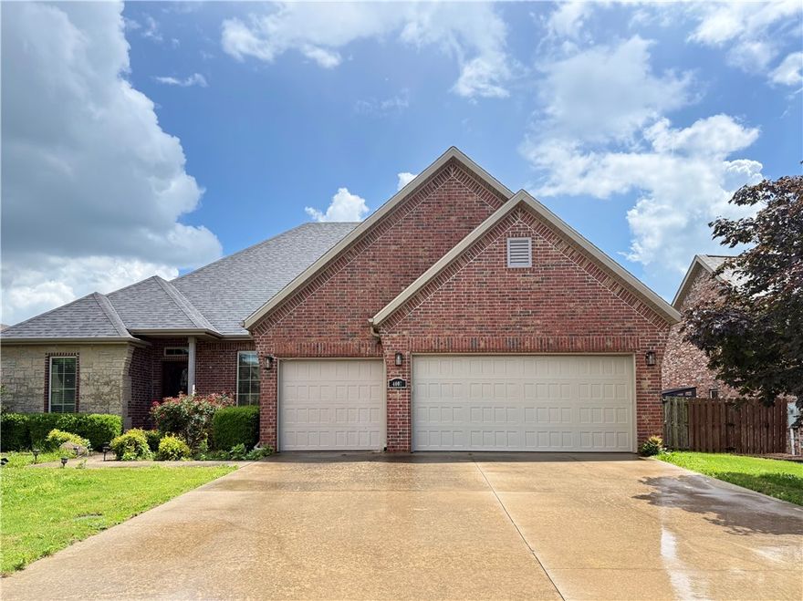 Welcome to this beautifully maintained one-level, north-facing home in Cornerstone! Ideally located near Walmart HQ, Pinnacle Hills, top-rated Bentonville schools, XNA Airport, bike trails, and quick I-49 access, this home offers the perfect blend of comfort, convenience, and lifestyle. Featuring a spacious split-floor plan with 4 bed 3 bath, and a 3-car garage, this home is designed for both everyday living and entertaining. The open-concept layout showcases hardwood floors, granite countertops, stainless steel appliances, a gas cooktop with pot filler, abundant natural light, and elegant finishes throughout. The private primary suite offers a relaxing retreat, while the covered back deck and fenced backyard create the perfect outdoor space to unwind or host guests. Additional features include a central vacuum system, security system, and a NEW ROOF installed in 2023. Enjoy neighborhood amenities including a pool, clubhouse, playground, trails, and pond access in sought-after Bentonville School District!