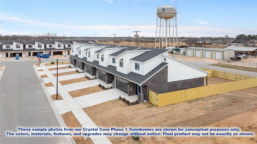 Welcome to Crystal Cove, where modern design meets everyday comfort in this beautifully crafted 3-bedroom, 2.5-bath townhome by Sunrise Homes. This ~1,582 sqft layout features a desirable primary suite on the main level, offering both convenience and privacy. The open-concept living space is highlighted by a soaring vaulted ceiling and large Clerestory Windows bringing in natural light for a bright, airy feel throughout. Also featuring a sleek electric fireplace, creating an inviting atmosphere. The kitchen flows seamlessly into the dining and living areas, perfect for entertaining. Upstairs includes two additional bedrooms, a full bath, and a loft-style hallway overlooking the main living area. Enjoy outdoor living with a covered back patio and private backyard. Low-maintenance living with thoughtful design throughout makes this home ideal for a variety of lifestyles.  Builder’s credit of $3,000 and Lenders Credit Up To $5,000 with Preferred Lender.