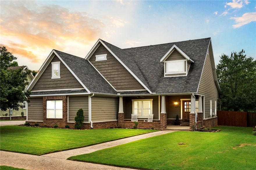 Don't miss the opportunity for ultimate privacy in the highly sought after Hyde Park neighborhood in Cave Springs. This Craftsman-style home exudes charm and modern elegance. Backed by a canopy of mature trees, it offers access to scenic walking trails creating a unique blend of nature and neighborhood allure. 3 Beds on the main level with an expansive upstairs media room (being used as a 4th bedroom/media room) complete with its own full bathroom, gives ideal flexibility for guests or versatile living space and the media equipment conveys! The gourmet kitchen is a chef’s delight, showcasing custom cabinetry, gas range, and an oversized pantry that effortlessly marries style and functionality. The master suite features bathroom adorned with a tiled shower, walk-in closet and granite countertops. This home radiates a bright and joyful ambiance throughout. Outside, the backyard features a charming covered patio, complete with a fire pit, perfect for intimate gatherings or tranquil evenings.