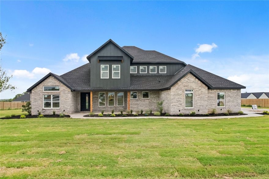 Located in Wynnbrooke Subdivision, this beautifully crafted 2-story home sits on a spacious 1-acre lot and is designed with luxury and functionality in mind. Featuring 4 generously sized bedrooms, 3.5 bathrooms, a dedicated office, and an upstairs media room complete with a wet bar and projector wiring—this home is perfect for entertaining or relaxing in style. From the moment you arrive, the oversized black iron pivot front door and inviting front porch make a striking impression. Inside, the gourmet kitchen showcases quartz countertops, floor-to-ceiling custom cabinetry, upgraded stainless steel appliances and has a hidden pantry—truly a chef’s dream. Enjoy year-round outdoor living on the covered back patio with a cozy brick fireplace and gas logs. Additional features include a front yard sprinkler system for easy lawn care and thoughtful finishes throughout. Currently under construction with an estimated completion in early September. Seller is offering $15,000 in concessions. Taxes based on land only.