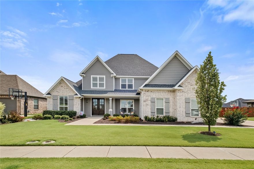 Looking for the perfect home? No detailed spared in this 4bdrm, 3 bath Scissortail home featuring cathedral ceilings, wood accent beams, designer lighting, hand-scraped hardwood floors & so much more. The gourmet kitchen w/ breakfast area & oversized island, along w/ formal dining, all open to living area, upstairs bonus w/ media & wet bar plus covered patio overlooking the large backyard, pool w/ fountain feature & firepit area are perfect for entertaining. Enjoy the master suite, spa-like master bath w/ amazing walk-in closet & 2nd bdrm on main level in this highly sought after floorplan handcrafted by builder. Schedule your private showing today to call this designers dream “Home”!