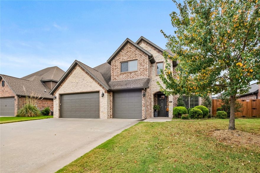 Perfect floorplan in absolutely stunning home. As you open your new front door you are immediately greeted by a private home office, could be a bedroom. Follow the wood floors to the living area with soaring ceilings and a fireplace situated between two large windows beaming lots of natural light. Your journey continues to the fabulous kitchen with granite counters, huge island with bar top, white custom cabinets, double oven, gas range, walk-in-pantry, kid drop zone and dining area equals WOW! Separate laundry room with cabinets, granite top and a sink. Primary bedroom on main floor with trey ceiling and ensuite featuring dual vanities, jacuzzi, huge tile shower with dual heads and walk-in-closet. Magic continues upstairs with family movie night in the media room with projector and screen, could also be another bedroom, but already have 3 more bedrooms, each with attached bathrooms. Out back you will find a flat fenced yard and covered porch with extended paver patio that allows your family time to relax and play.