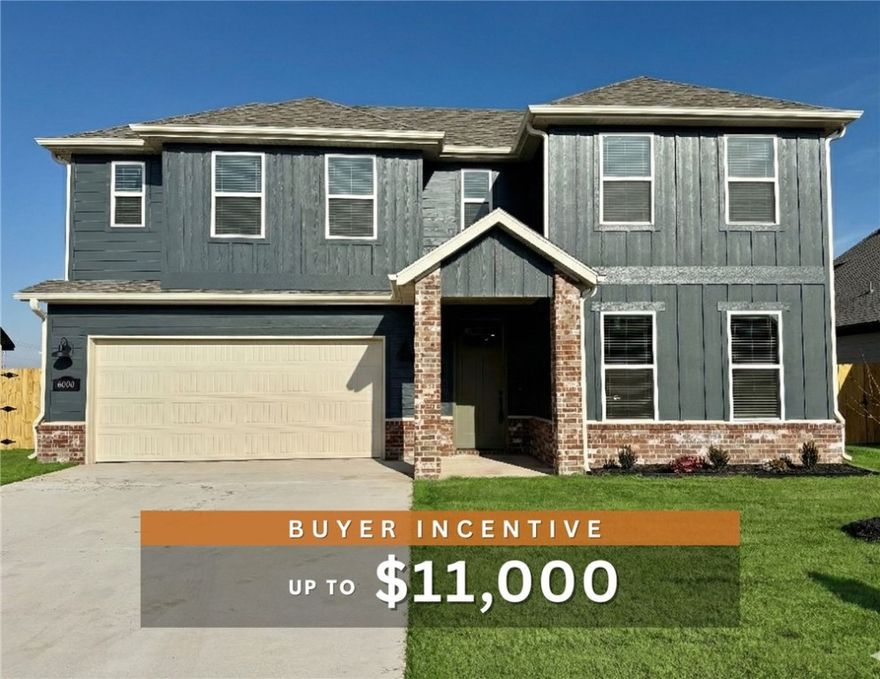 Fence, blinds and gutters included! Discover your dream home in the sought-after Osage Hills neighborhood. Delta plan with garage on the left and South facing! 9 ft ceilings, linear electric fireplace in the living room, LVP flooring throughout the main living areas and primary bedroom, quartz countertops and more. Chef's kitchen boasting frigidaire stainless steel appliances, gas range, pantry, quartz countertops, bar pull handles, large island and gorgeous backsplash. Luxurious primary bedroom features abundant natural light, while the spa-like primary bathroom offers a walk-in shower, tub, double sinks, and spacious walk-in closets. Additional features include a study on the main level, two large secondary bedrooms upstairs and a separate laundry room. Nestled on a generous lot with covered patio that overlooks the serene sodded, fully fenced backyard. Sturdy concrete siding & brick! Model home located at 6008 SW Coywolf St- Lot 122.