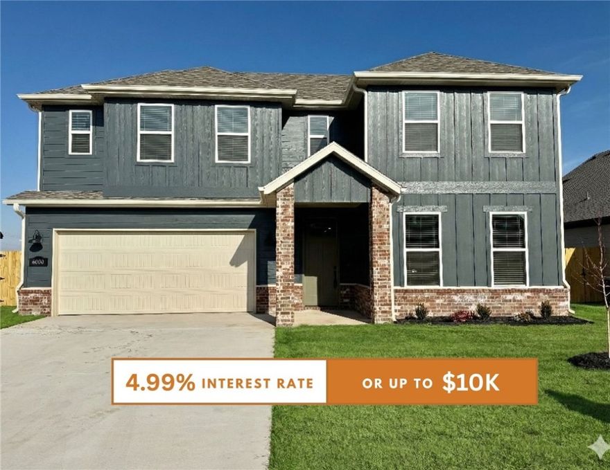 Fence, blinds and gutters included! Discover your dream home in the sought-after Osage Hills neighborhood. Delta plan with garage on the left and South facing! 9 ft ceilings, linear electric fireplace in the living room, LVP flooring throughout the main living areas and primary bedroom, quartz countertops and more. Chef's kitchen boasting frigidaire stainless steel appliances, gas range, pantry, quartz countertops, bar pull handles, large island and gorgeous backsplash. Luxurious primary bedroom features abundant natural light, while the spa-like primary bathroom offers a walk-in shower, tub, double sinks, and spacious walk-in closets. Additional features include a study on the main level, two large secondary bedrooms upstairs and a separate laundry room. Nestled on a generous lot with covered patio that overlooks the serene sodded, fully fenced backyard. Sturdy concrete siding & brick! Model home located at 6008 SW Coywolf St- Lot 122.