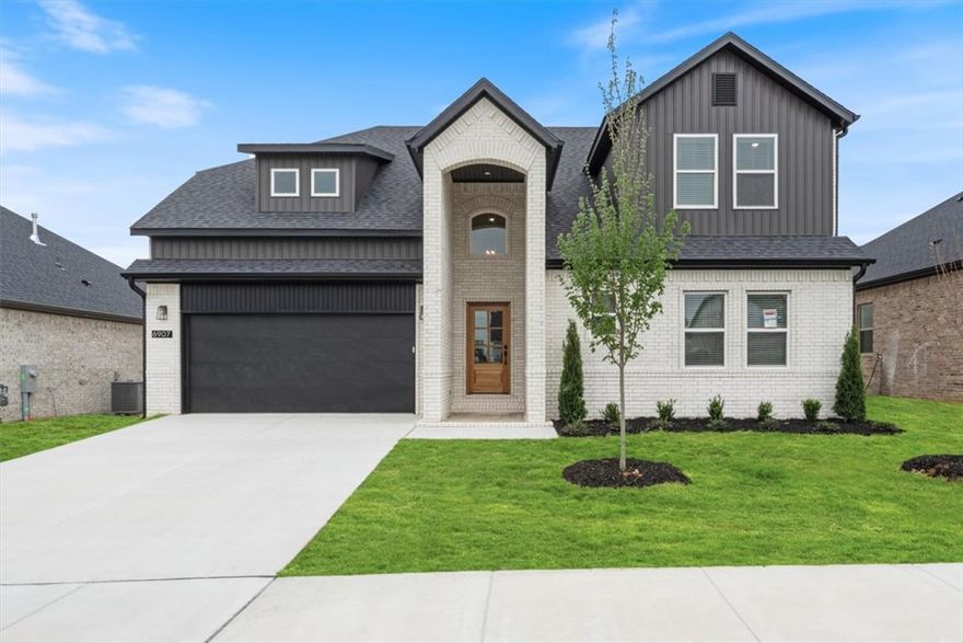 Builder is offering up to $5,000 towards buyers closing costs, rate buydown or towards an appliance package like refrigerator, washer/dryer! Unmatched quality awaits in the “CHARLOTTE” plan, with the primary bedroom, bathroom, spacious primary closet and second guest bedroom and full bathroom on the main level. The second story features two additional guest bedrooms and full bathroom. Upgrades include quartz countertops, two-story open entry way, upgraded lighting fixtures, custom cabinets, black stainless steel appliances, gas fireplace, gas range, tiled walk in shower in primary bathroom & luxury vinyl plank floors throughout all bedrooms & common areas. Enjoy standard inclusions such as insulated garages, full home gutters, privacy fence, & 2” blinds throughout. Community pool coming in Phase 2! Under 10 minutes to XNA Airport and under 20 minutes to Downtown Bentonville and New Walmart Campus! Ask your agent about the additional preferred lender credit. NORTH FACING!!