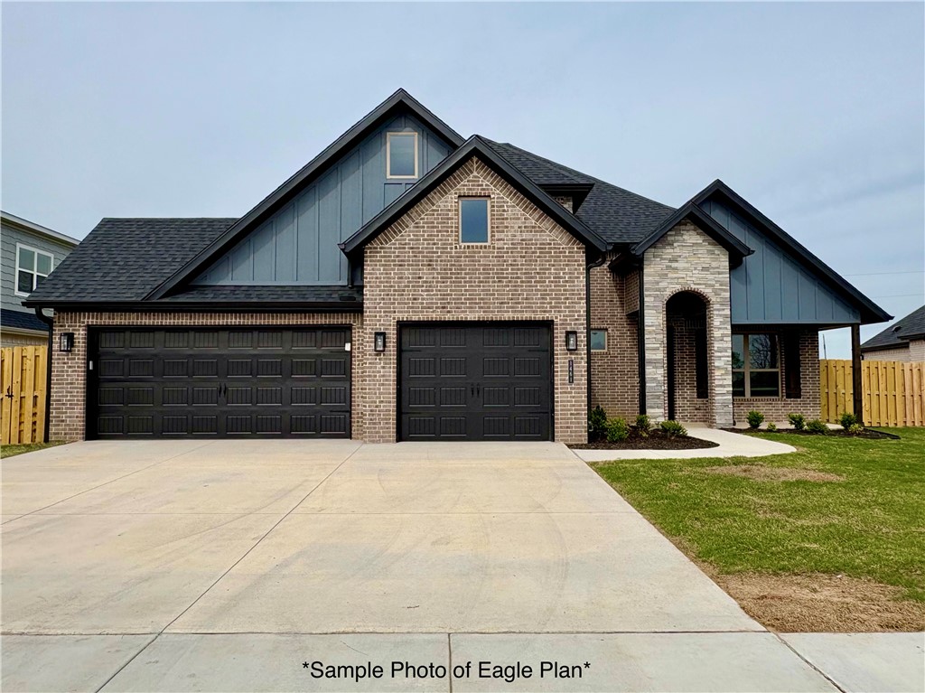 Welcome to Hillcrest in Cave Springs!Located in the heart of Northwest Arkansas, this thoughtfully planned community is just minutes from premier shopping, dining, entertainment, and top-rated schools.The Eagle Plan offers 2,835 square feet of thoughtfully designed living space, featuring 5 bedrooms and 3 full bathrooms. On the main level, you'll find an inviting open-concept layout that seamlessly connects the living, dining, and kitchen areas. Conveniently located just off the three-car garage, the mudroom and utility room offer practical everyday functionality and flow directly into the spacious primary suite. This smart split-floor layout ensures the primary suite remains a private retreat, separate from the rest of the main-floor living spaces.Also on the first floor is a secondary bedroom and a full bathroom.Upstairs, three additional bedrooms share a full bathroom.Outside, a covered back patio with a cozy fireplace creates a perfect space to enjoy the outdoors in comfort, all year long.