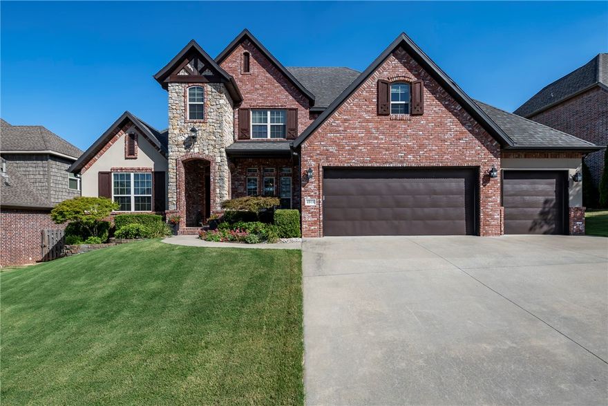 Stunning home nestled on an oversized, flat, fenced, private lot inside highly sought after Shadow Valley gated golf community in Bentonville School District. The 4 bdrm, 4 1/2 bath open floorplan offers several flex rooms including an office on main level that could be used as 5th bdrm, a 2nd living room on main level, a large media room on 2nd level as well as a 2nd level attic that could be finished to add an additional 350 sqft to the house. Walk in to the grand entrance w/ 12 ft ceilings, upgraded designer lighting, whitewashed stone gas fireplace, home audio surround sound & hardwood floors.  Entertain in the formal dining room or gourmet kitchen w/ gorgeous granite countertops, built-in island w/ wine fridge, double ovens, walk-in pantry, built-in seating area & adjacent storage lockers. 1st floor also includes the master suite & 2nd bdrm w/ full bath. 2nd level features 2 bdrms w/ large walk-in closets, media room & 3 walk-in attic spaces.