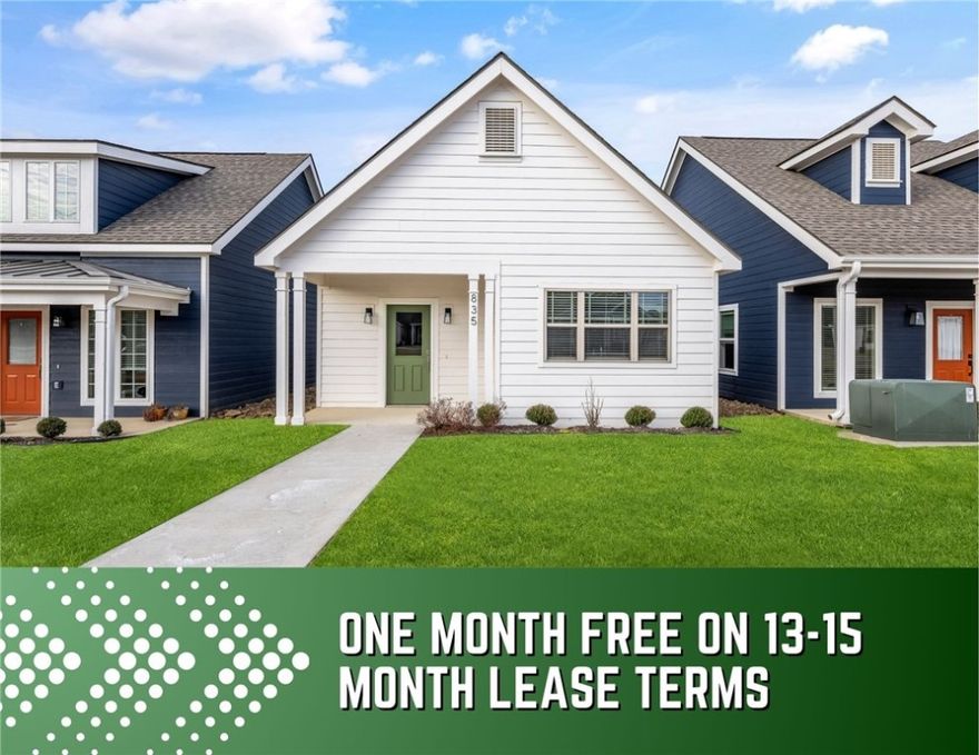 One month FREE on 13-15 month lease terms! Unbeatable location near Crystal Bridges Museum, the Alice Walton School of Medicine, Downtown Bentonville & Walmart’s new campus. Enjoy a vibrant community with top-tier amenities, including a clubhouse, pool, pickleball court, dog park, yard maintenance & access to the countries top premier mountain biking trails. Fitzgerald floor plan boasts LVP flooring, crown molding, blinds, ample storage & quality throughout. The living room & dining area offer a seamless open floor plan, perfect for entertaining, with abundant natural light & smooth flow into the chef’s kitchen. Chef’s kitchen features 3cm granite countertops, Frigidaire stainless steel appliances, refrigerator, a pantry, tons of storage & abundant natural light. Spacious primary suite includes a perfect ensuite bathroom with walk-in tile shower, double sinks, & large walk-in closet. Patio perfect for entertaining! Oversized garage with ample storage.
