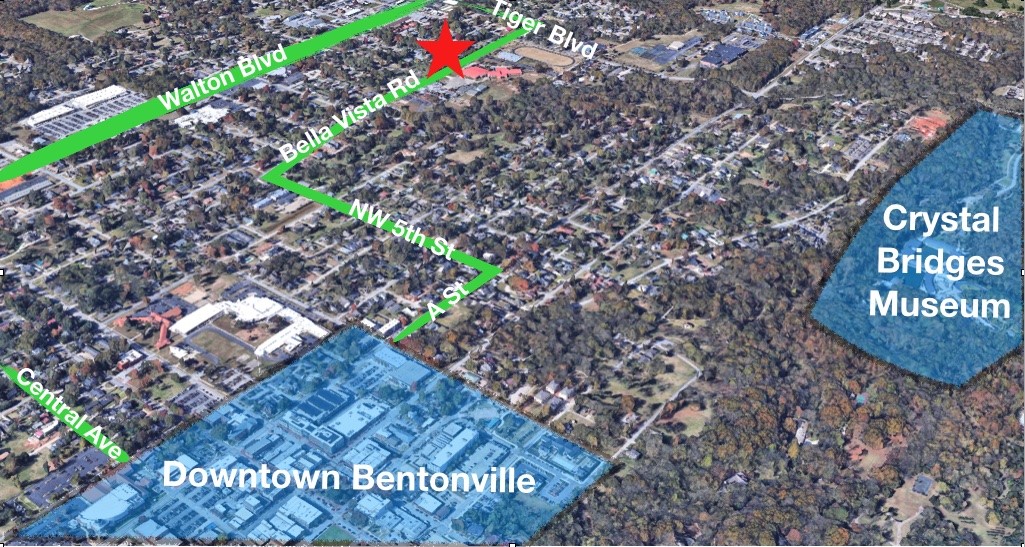 Infill development potential near downtown Bentonville. .26 acre across the street from Thomas Jefferson and Sugar Creek Elementary. 896 SF house currently on the property. Water and Sewer available.
Also Listed as Residential MLS # 1276215