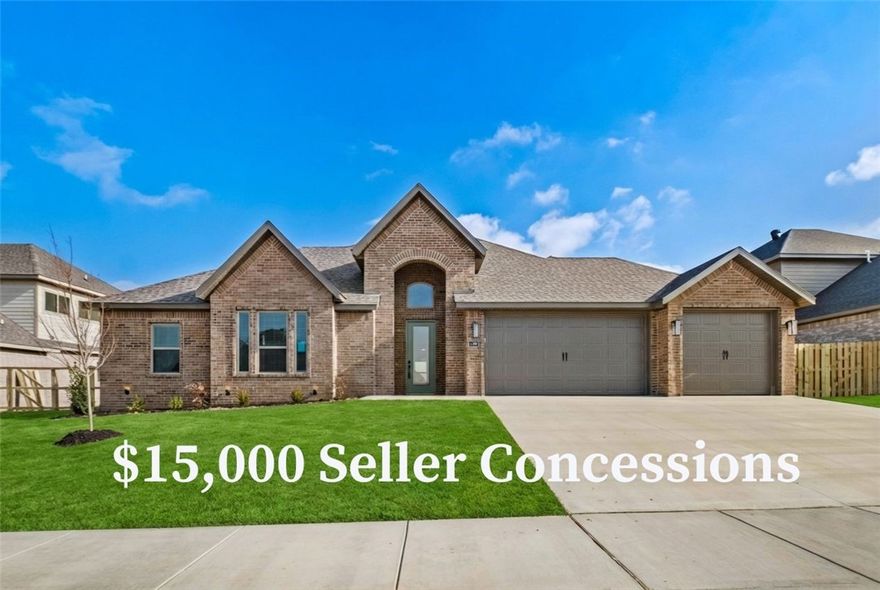 Discover The Salford in the brand-new Reserve at Wolverine community in Centerton—a stunning two-story, open-concept design that blends style with everyday functionality. Offering 5 bedrooms and 3.5 bathrooms, this home features a kitchen with custom cabinetry, granite countertops, and stainless steel appliances. The primary suite is your cozy retreat at the end of the day, with a tray ceiling, a double vanity, a beautifully tiled shower, and a wrap-around closet to keep everything organized. Step outside to a covered patio with a fenced yard, perfect for relaxing or entertaining. Additional highlights include a 3-car garage, blinds, and gutters. Taxes are based on land only. Don’t miss the chance to own this incredible home! The builder is offering $15,000 towards closing costs or rate buydown, plus fence, blinds, and gutters. Preferred lender incentives available.