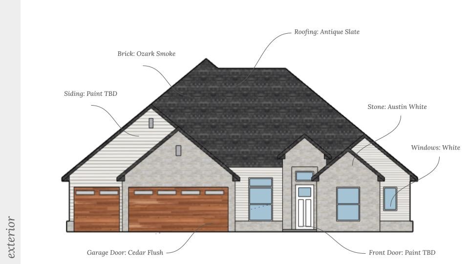 Welcome to your future home in the desirable Big Sky subdivision. This one-story new construction offers 4 bedrooms, 3 bathrooms, and 3,032 square feet of thoughtfully designed living space.
The open layout is perfect for everyday living and entertaining, with seamless flow between the kitchen, dining, and living areas. Step outside to a covered back patio complete with an outdoor grill—ideal for enjoying quiet evenings or hosting guests. You will love this open and inviting floor plan!
Buyers will have the unique opportunity to select finishes and make this home truly their own. Don't miss the chance to bring your vision to life in one of Northwest Arkansas' most sought-after neighborhoods.