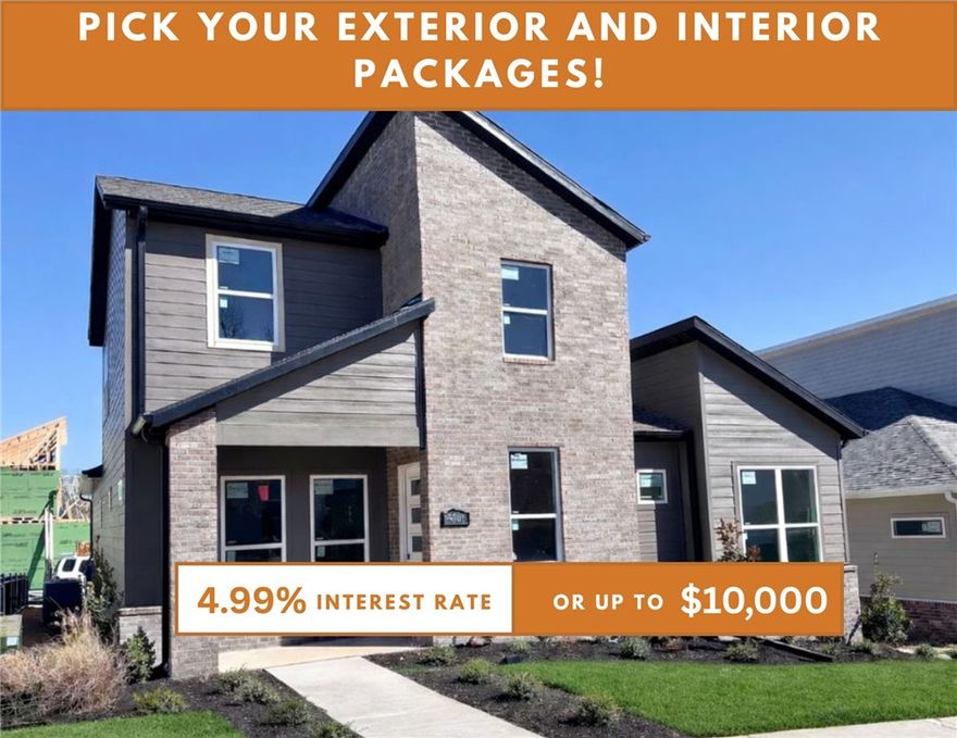 Discover this stunning modern home in the perfect East Fayetteville location—just a short walk to beloved Gulley Park! Ewan floorplan featuring designer finishes throughout! Pick your exterior and interior packages! Enjoy a spacious open floorplan with a large living room, electric fireplace with accent wall, and beautiful wood flooring. The chef’s kitchen boasts 3cm quartz countertops, stainless steel frigidaire professional-grade appliances, custom cabinets to the ceiling with soft close hinges, vented hood, and a walk-in pantry. The luxurious primary suite includes hardwood floors, custom beams, and a spa-like bathroom with walk in tile shower, soaking tub, double sinks and walk in closet. With a formal dining area with accent wall, loft upstairs for relaxing, cubbies to keep you organized, large covered patio, and included blinds and gutters, this home blends comfort, style, and convenience in one unbeatable package. POA maintained lawncare and access to Niokaska Creek Trail from the neighborhood!