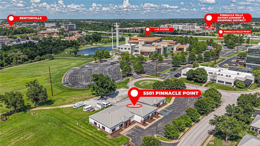 PREMIER PINNACLE HILLS LOCATION! Take advantage of this commercial space in the heart of the thriving Pinnacle Hills business district—just minutes from the Pinnacle Hills Promenade, Walmart AMP, top-tier dining, shopping, and entertainment. The space just completed renovation! Spacious receptionist area, conference rooms with glass, large open room for cubicles, classes, or services, kitchenette, and built-ins! Recent upgrades include a refreshed exterior and brand-new parking lot, providing a modern and welcoming first impression. Ideal for offices, retail, professional services, medical (potential). Don’t miss the opportunity to lease in one of Northwest Arkansas’s most desirable corridors!