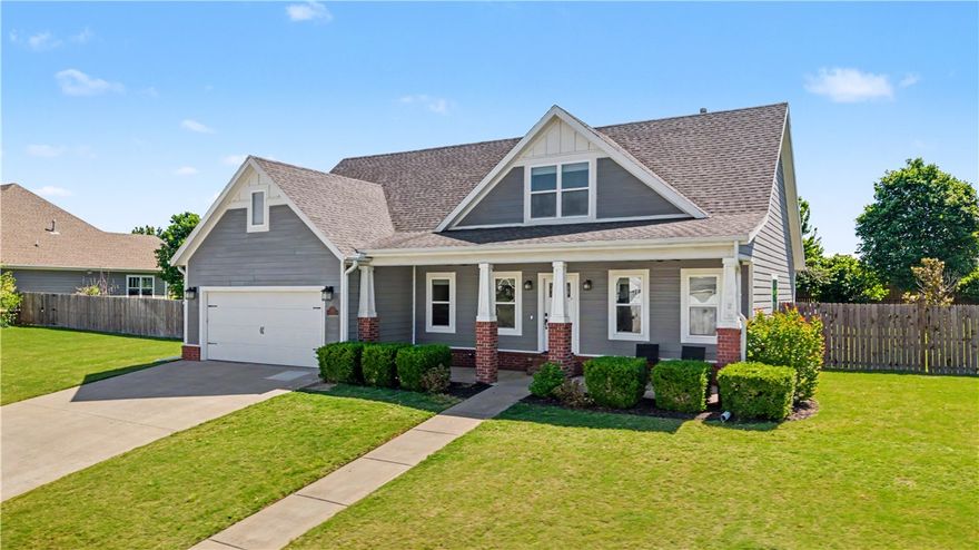 Beautiful Craftsman-style home in the highly sought-after Hyde Park neighborhood in Cave Springs! Situated on a spacious lot directly across from the neighborhood pool and playground, this home offers a functional and flexible layout ideal for a variety of living needs. The main level features a versatile room with closet and French doors that can serve as a 5th bedroom, office, or guest space. Thoughtful floor plan includes two bedrooms on the main level and three additional bedrooms upstairs. Enjoy wood flooring, abundant natural light, and a large backyard perfect for entertaining or relaxing. Brand new full HVAC system 2025. Conveniently located near neighborhood walking trails, Mt. Hebron Park, Pinnacle Hills shopping and dining, Topgolf Rogers, and the Walmart AMP. Located in the highly desirable Bentonville School District.