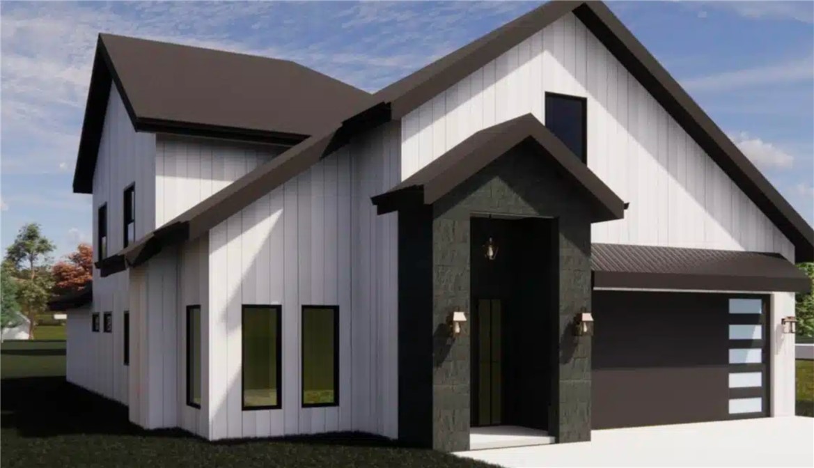 New construction home with 3 generously sized bedrooms and 2.5 bathrooms. Features vaulted ceilings with abundant natural light creating open, airy living spaces. Gourmet kitchen equipped with modern appliances including gas range, microwave, and dishwasher. Luxurious primary suite with wet room-style bath/shower. Functional mudroom and covered porch for outdoor relaxation. 2-car garage for convenient parking. Energy-efficient gas heating and electric cooling systems.