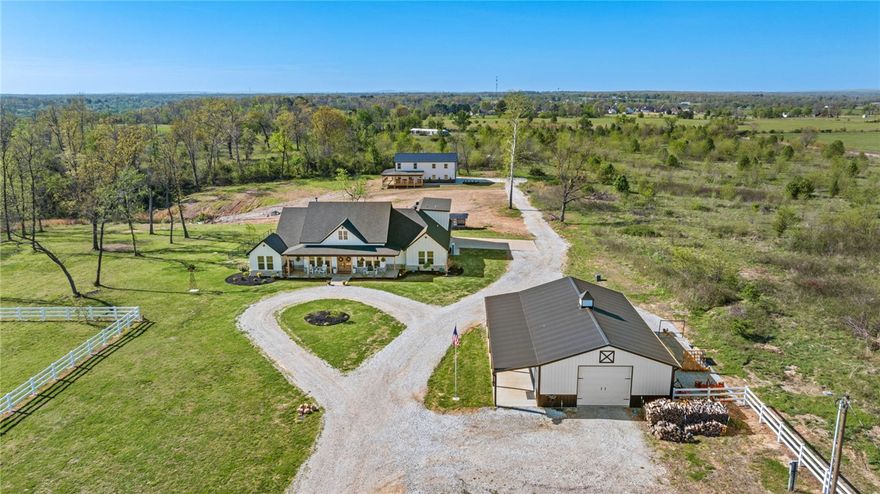 Let your story continue here!  This property consists of 2 homes & a large shop on 4 acres!  The main house, built in 2024, is a farmhouse-style home with 3120 sq ft & offers 4 first-level bedrooms, 3 baths & an office. Upstairs you'll find a bonus room or 5th bedroom with its own bath. Additional features include a gourmet kitchen with vented gas stove, large walk in pantry, a nugget ice machine, a drop station, wood burning stove, outdoor fireplace, & a storm shelter in the garage.  The second home was built in 2026 containing 1580 sq ft, 3 bedroom/2.5 bath, full kitchen, oversized attached garage & an expansive covered deck overlooking the yard.  In addition to the two homes, there is a 30 X 50 shop with a covered patio. Chicken Coop behind the main home conveys, complete with chickens if desired. The roads to the home are scheduled to be paved in the near future.  This one is a must see.  Prime location just minutes to Pinnacle shopping and restaurant area.  Schedule your private showing today.