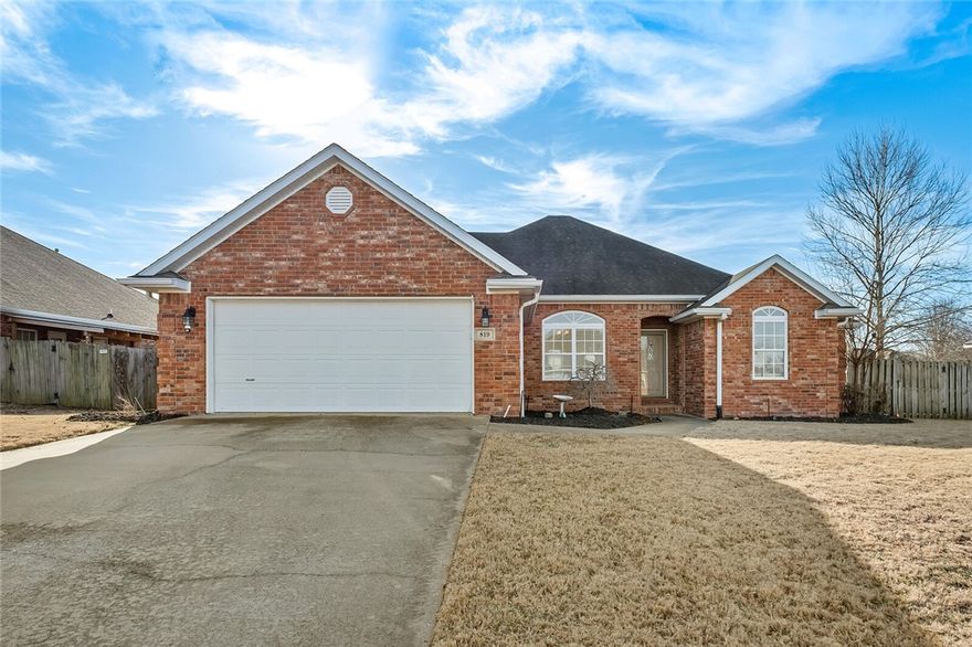 Lovely brick home with a great Backyard in established Prairie Grove neighborhood!  Only 15 minutes from Fayetteville and I-49, it features a three-bedroom split floor plan, and the main bedroom has his & her walk-in closets, plus a whirlpool tub. Formal dining area, and the open living room has a cozy gas-log fireplace.  Wood flooring and tile throughout. Two car garage with insulated door, and house has a wired security system. Backyard above-ground pool with a deck, and an awesome 12x24 workshop / barn (wired for electric but needs electric feed from house).  Fence has an extra gate, and there's an area near the shop for boat or 4-wheeler parking. Plus an additional storage shed for lawn equipment! New water heater in 2024.  One-year HVAC service plan is included with the house as well. So many great features, schedule a showing now!