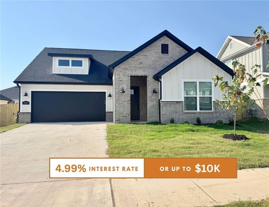 Fence, blinds and gutters included! Discover your dream home in the sought-after Osage Hills neighborhood. Emmet plan with garage on the left and North facing! 9 ft ceilings, linear electric fireplace in the living room, LVP flooring throughout the main living areas and primary bedroom, quartz countertops and more. Chef's kitchen boasting frigidaire stainless steel appliances, gas range, pantry, quartz countertops, bar pull handles and large island, all complemented by gorgeous backsplash. Luxurious primary bedroom features abundant natural light, while the spa-like primary bathroom offers a walk-in shower, tub, double sinks, and spacious walk-in closets. Additional features include a secondary bedroom downstairs, two large bedrooms upstairs and a separate laundry room. Nestled on a generous lot with covered patio that overlooks the serene sodded, fully fenced backyard. Sturdy concrete siding & brick! Model home located at 6008 SW Coywolf St- Lot 122.