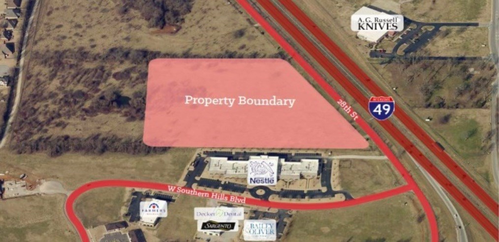 9.99 acres prime commercial level lot. Excellent access/visibility frontage to I49
Close proximity to an abundance of retail and national restaurant chains
65,000+vpd on I49