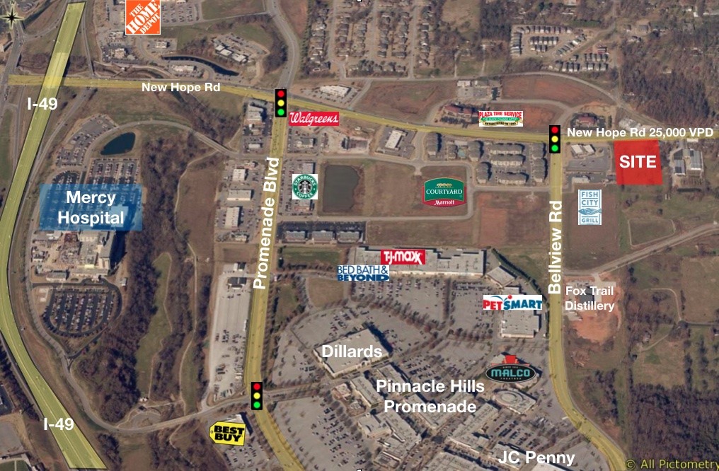 1.61 Acres zoned C-3 in Pinnacle area of Rogers. 25,000 VPD on New Hope Rd. Less than 1 mile from I-49.