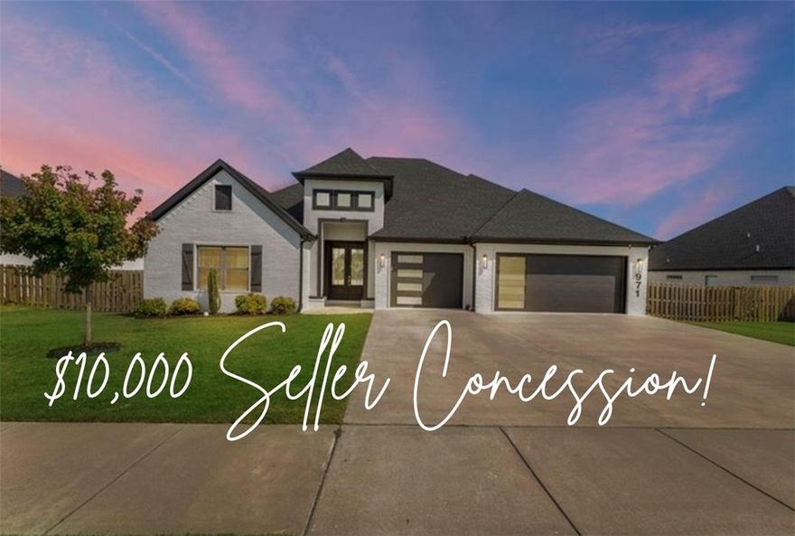 Limited-time incentive! Take advantage of a $10,000 seller credit toward rate buydown or closing costs — available for offers that can close quickly on this exceptional Bentonville home!

Discover versatile living in this spacious one-level home on a .40-acre lot in sought-after Osage Creek, just minutes from Walmart Home Office, top schools, and scenic trails. With 4 bedrooms, 3 baths, and two living rooms, it’s ideal for multigenerational living, in-laws, or private en suite quarters. The chef’s kitchen boasts a gas stove, oversized island, upgraded granite, and custom cabinetry—perfect for entertaining. Retreat to the primary suite with patio access, soaking tub, and walk-in closets. Every bath features quartz counters, blending style and function. The second living room also opens to the back patio, where a cozy fireplace creates an inviting outdoor retreat. A rare find combining flexibility, luxury, and location.
