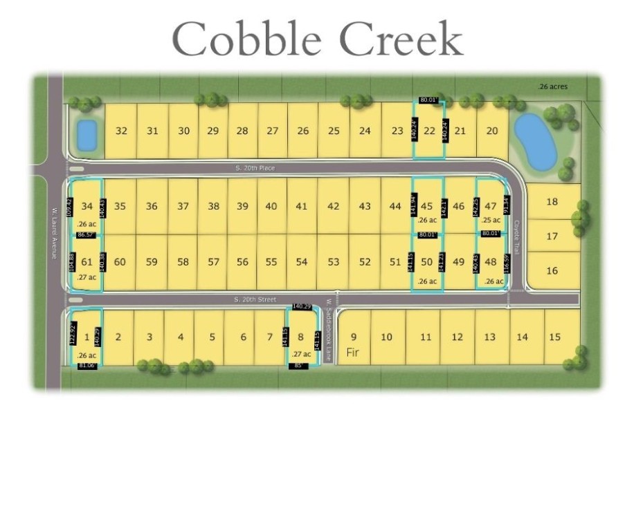 Level, corner lot in Cobble Creek Subdivision. Lot is cleared and ready to be built on. Builders welcome. House plans must be approved by Architectural Control Committee.