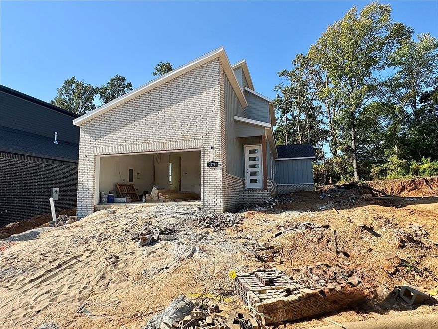 Discover this stunning modern home in the perfect East Fayetteville location—just a short walk to beloved Gulley Park! Porter floorplan featuring designer finishes throughout. Enjoy a spacious open floorplan with a large living room, electric fireplace, beautiful wood flooring and decorative stained beam headers surrounding. The chef’s kitchen boasts 3cm quartz countertops, stainless steel frigidaire professional-grade appliances, custom cabinets to the ceiling with soft close hinges, vented hood, and a walk-in pantry. The luxurious primary suite includes an accent wall, hardwood floors, and a spa-like bathroom with walk in tile shower, double sinks and walk in closet. Oversized secondary bedrooms, large covered patio, and included blinds and gutters, this home blends comfort, style, and convenience in one unbeatable package. POA maintained lawncare!