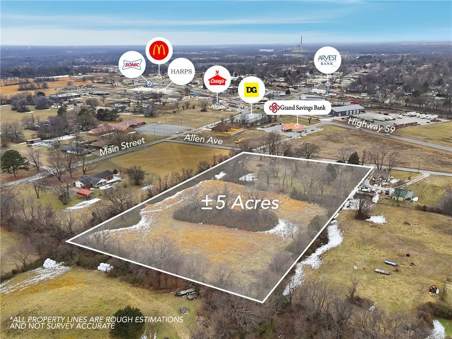 Investors, Builders, & Developers take note!  Opportunities like this in the booming NWA market don't last long. Located just off Hwy 59 and Main St., this prime 5-acre tract is ready for its next chapter! Currently zoned R-2 (Medium Density Residential), it's perfect for single-family homes or multi-family units! Electric, Gas and Water are already onsite!  This level parcel is perfectly positioned to capitalize on the region's strong population growth and high demand for housing. It could also be great for a Church location or get it rezoned commercial!  Located only 4 mins to McKee Foods, 15 minutes to XNA airport and the new Springdale Northern Bypass, 35 Mins to Walmart Home Office, 26 Mins to Walmart Distribution Center and 10 mins to Siloam Springs Memorial Hospital.