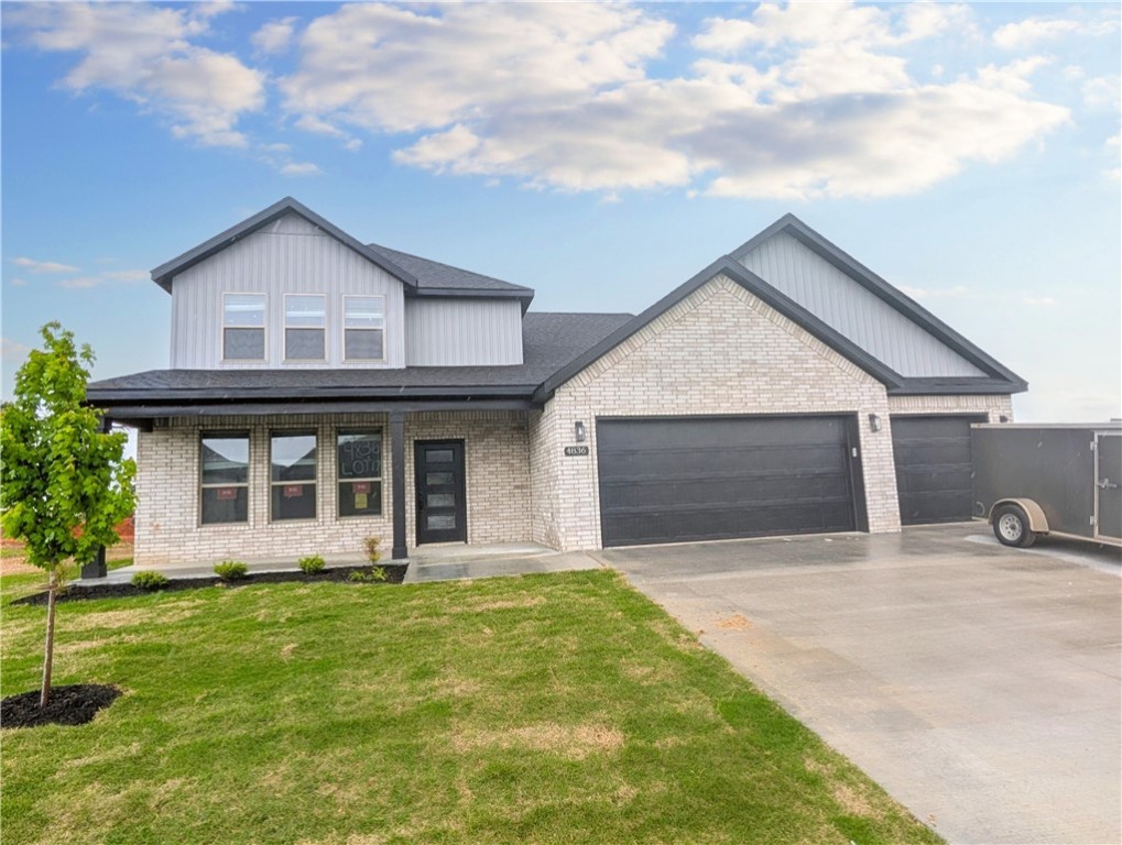 Welcome To Your Next Home! Up to $4500 Preferred Lender Credit. Welcome To The Brand New Spring Creek Farms; A Neighborhood Located Just South Of Cave Springs And Surrounded By Springdale, Lowell, Elm Springs Bringing In That Perfect Location. Amenities In Phase 3 Will Bring A Pool, Playground, And Trails. This Two Level Beauty Offers A Full Brick Main Body, Covered Front Porch And Back Patio w/ Gas Grill And TV Connections. Upgraded Moisture Barrier. Inside Offers A Nice Open Main Level Living Area w/ Fireplace, Kitchen, Dining, Primary Suite, Laundry And Half Bath. Upper Level Offers 3 Add'l Bedrooms Plus Full Bath. Nice Natural Lighting Throughout Home. Enjoy Amenities Such As Custom Cabinets And 3cm Granite Throughout, Full Custom Shower In Primary Bath Along With Freestanding Tub, Dual Vanity And Walk-in Closet. Kitchen Offers Cabinets To Ceiling w/ Soft Close Doors, Tile Backsplash, UC Lighting, Panty, Island + Eat-in Dining.