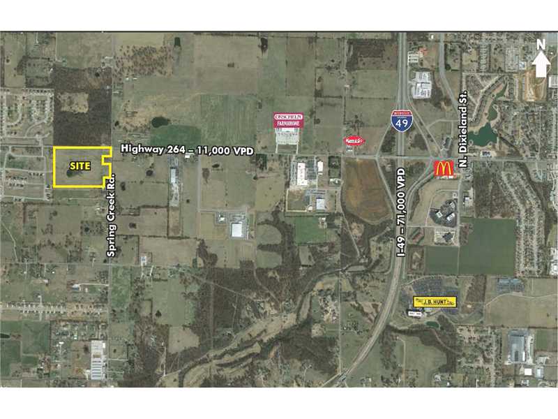 24.37± acres, zoned commercial. Zoned Commercial. 1.25± miles from I-49. 7.5± miles from XNA. 1,106' of frontage on Highway 264.,Additional parcels include 12-02492-000 and 12-02493-000.