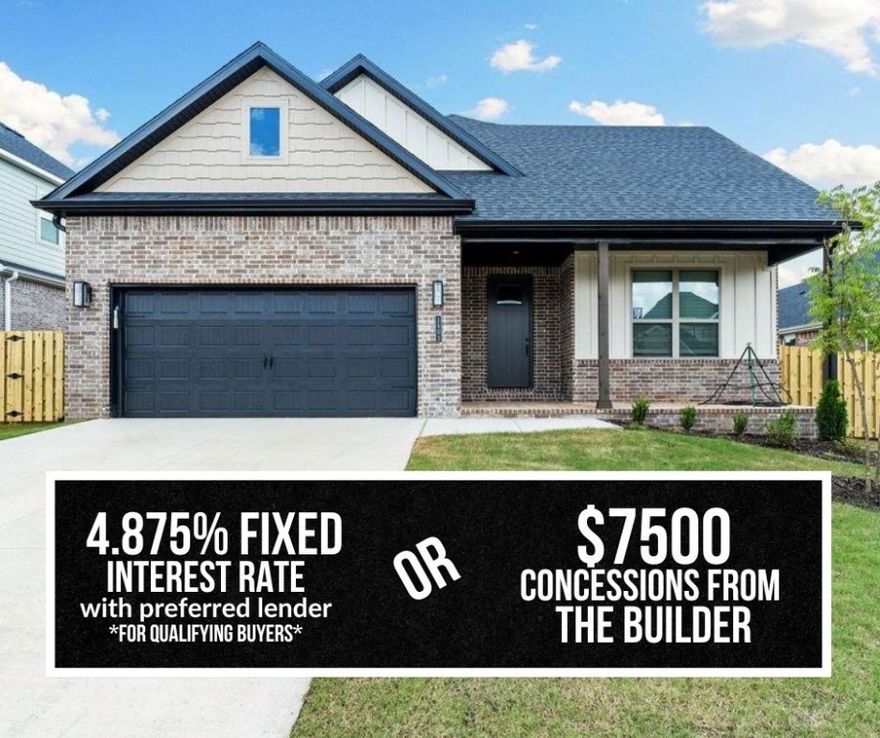 Discover the stork plan perfectly blended with traditional charm and modern design in this stunning 4-bedroom, 2.5-bath home located in the Yorktown Subdivision. With 2,009 sq ft of living space, this single-story home offers comfort, style, and functionality. Step inside to find LVP flooring flowing throughout the living room, kitchen, and hallways—offering both durability and easy maintenance. The open-concept layout creates an inviting atmosphere ideal for entertaining and family gatherings.The modern kitchen features stainless steel appliances, ample cabinetry, and sleek finishes. Enjoy relaxing evenings on the covered back patio, or unwind in your fully fenced backyard. With a two-car garage, spacious bedrooms, and a primary suite designed for comfort, this home truly has it all. For a limited time rates starting at 4.875% with the builder's preferred lenders for qualifying buyers OR $7,500 in builder bucks. For access to see all the homes stop by the model home at 1602 Christman St.