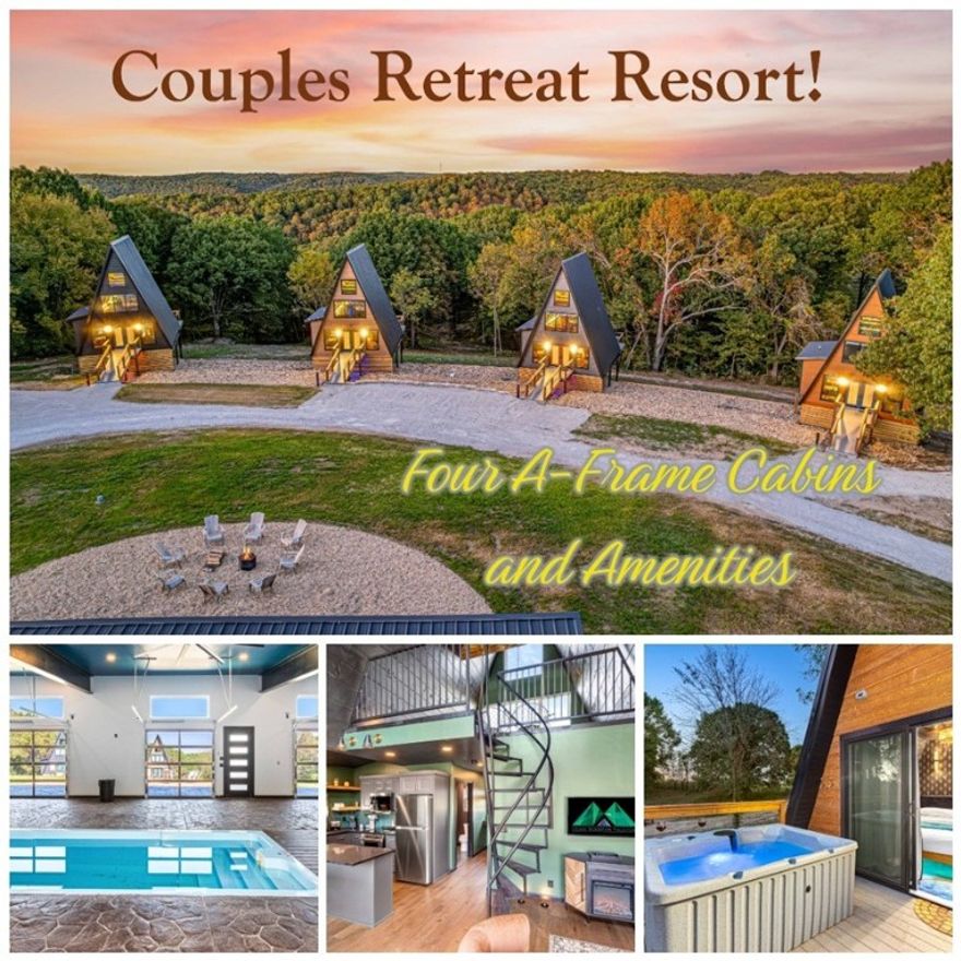 Exceptional investment opportunity! Turn-key one-of-a-kind couples retreat, featuring four architecturally stunning A-frame cabins—each meticulously designed with luxury interiors, private hot tubs, and spa-inspired steam showers. Whether your guests are celebrating a special occasion or just need a quiet getaway, these stunning cabins are designed for romance, relaxation, and reconnection. Tucked away in a serene, natural setting, this fully operational retreat offers guests an unforgettable high-end escape. All units are built on piers with concrete and steel pilings, and designed for low-maintenance, high-ROI operation. Perfect for investors seeking a boutique hospitality asset with upscale positioning and growth potential. Property includes the 4 A-Frames with a new survey at closing. The HOA will give guests access to the great resort amenities including an indoor pool, and convenient on-site laundry facilities. Cabins are available with more land and amenities, see MLS Listing 1323931.