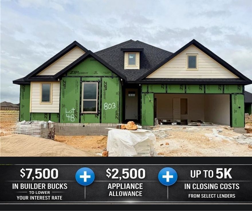 Located just off Highway 412, Bariloche offers quick access to major routes, making daily commutes and travel throughout Northwest Arkansas simple and convenient.The Mulberry floor plan features a layout that provides comfortable, functional space perfect for both everyday living and entertaining.Exterior features include full sod in both the front and back yards, creating an instantly lush look. A thoughtfully designed flower bed and front landscaping add beautiful curb appeal and charm.Inside, bathrooms are enhanced with framed mirrors for a touch of sophistication, along with cabinets installed above the toilets to provide stylish and practical storage.Residents also enjoy access to the community dog park with a walking path located at the back of the neighborhood. For a limited time, Lower your interest rate with $7,500 from the builder + $2,500 appliance allowance + up to 5k in closing costs from select lenders. For a total of up to 15K with lender incentives. Fence, blinds, and gutters are all included.