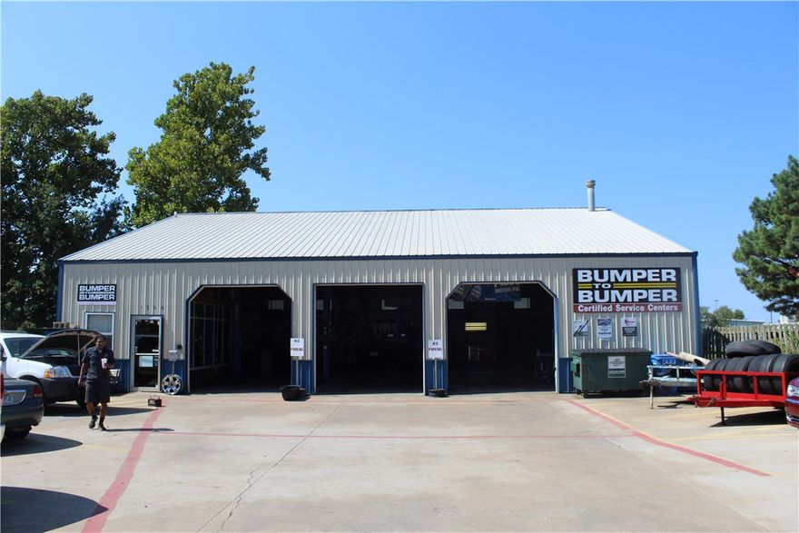 Garage is 3,600 SF. Automotive equipment included such as multiple lifts and an array of automotive tools. House is 1,540 SF. Large existing customer service base. Acreage, garage, house, and all of the automobile equipment for sale. 3 overhead doors on the garage. Property backs up to the Arvest operations branch. Newly developing area near many restaurants and retail.