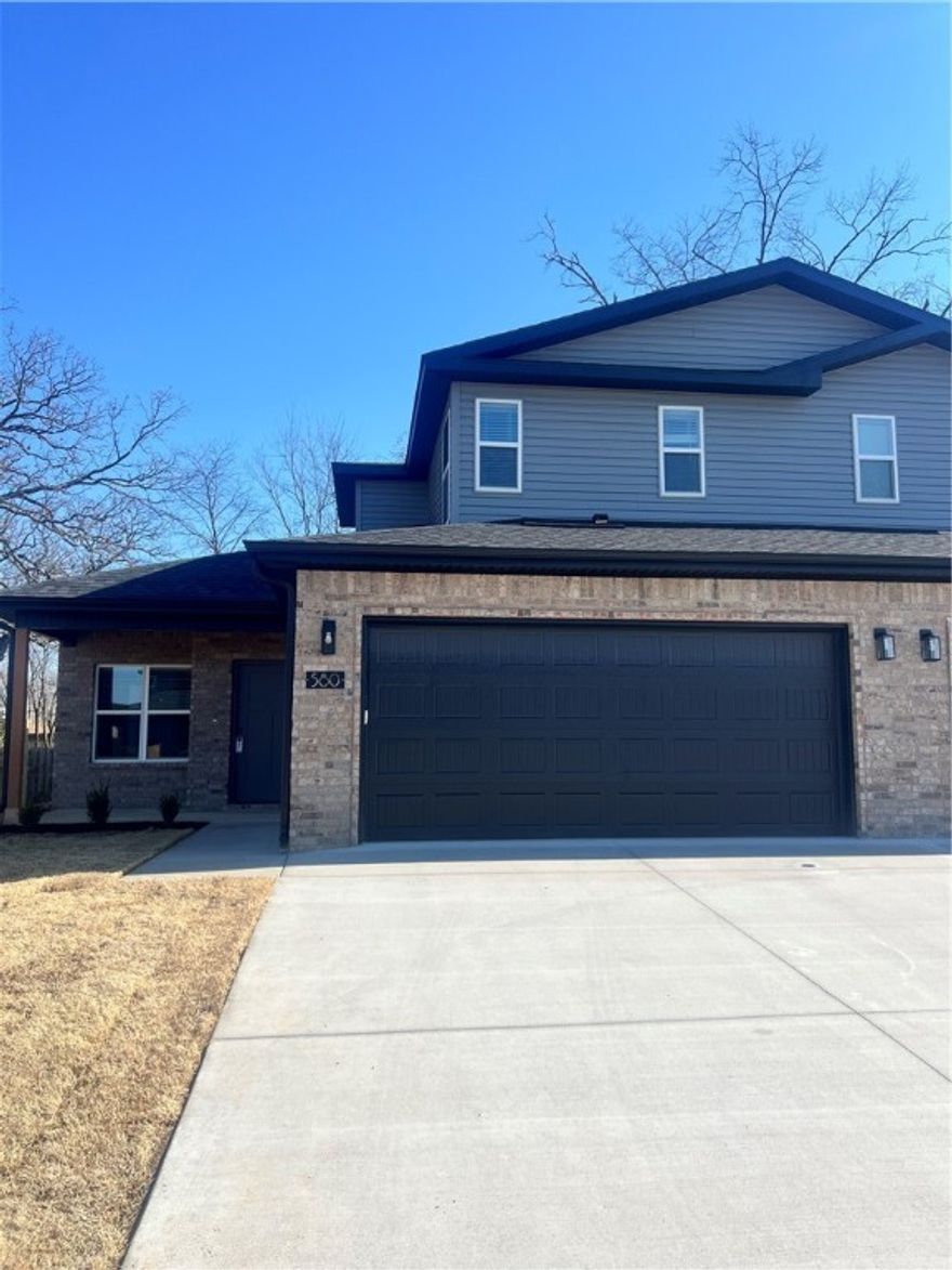New Construction! Move in Ready Town home style Duplex offering 3 bedrooms and 2.5 baths in a great Centerton location. The main level features LVP flooring with upgraded carpet on stairs and LVP on the second Floor as well. Kitchen comes equipped with a refrigerator, and the home also includes a washer and dryer for added convenience. Enjoy an attached 2-car garage, a private patio, and a fenced backyard. EV plug in Garage. Located close to area schools, the Walmart Distribution Center, and with quick access to all Centerton and Bentonville amenities. Renters are responsible for all utilities and lawn care.