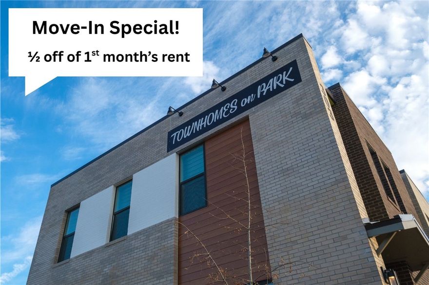 Move-In Special - 1/2 off the first month's rent. Modern 2 bed, 2.5 bath townhome in downtown Springdale located directly across from Luther George Park! This lovely home offers an open concept layout with high-end finishes and beautiful park views. The main level features a modern kitchen with granite countertops, stainless steel appliances, and a spacious bar for additional seating, which flows seamlessly into the living and dining area. Upstairs, both bedrooms include spacious en-suite bathrooms and walk-in closets. Enjoy an unbeatable location just steps from Luther George Park, the Razorback Greenway, The Jones Center, and a variety of shopping, dining, and entertainment options in downtown Springdale. Lawn maintenance, trash service, and internet are included. Tenant responsible for electric, water, and sewer. Pet friendly with additional deposit. No showings until after April 5. Please be aware of scams—applications are processed online only through a secure portal.