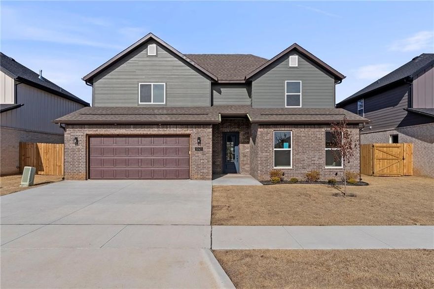 Sample photos. Colors may vary. 4 Bedrooms + Bonus + Office! This beautifully upgraded home offers incredible value with plenty of space to spread out. The open-concept main level is anchored by an oversized island & features quartz countertops, custom ceiling-height cabinets, a walk-in pantry, & luxury vinyl plank flooring throughout. The first floor includes two bedrooms, two full baths, & a cozy office. Upstairs you’ll find two additional bedrooms, a full bath, & a large theater/game room perfect for entertaining or relaxing. Thoughtful upgrades include tiled showers, an electric fireplace with custom trim, an EV charging port, & a gas line ready for outdoor grilling. Just minutes from Bentonville Schools, I-49, downtown Bentonville, & Walmart.