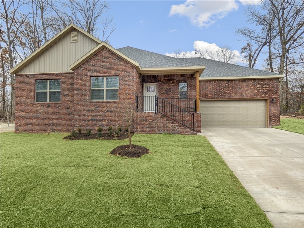 Welcome To Your Next Home! Super Functional New Build Offers An Convenient Location With Access To I-49 And A Quick Shot To MTB Trails, Golf, Restaurants, Lakes And All Of The Good Life That Bella Vista Offers. Nice Flat Backyard Surrounded My Mature Trees. Nice Upgrades Throughout. Spacious Living Area w/ Corner Fireplace, Vaulted Ceiling. Open Concept With The Kitchen/Dining. Custom Cabinets With Granite Tops Throughout. Under Cabinet Lighting. Vented Hood. Huge Walk-in Pantry, Island/Bar Seating + Eat-in Dining. Primary Suite With Dual Vanity, Tile Shower, Large Walk-in Closet In Primary Bath. And No Teeny Tiny Back Patios Here! You Will Have All The Space You Need To Entertain, Grill, Sip Some Beverages, Or Just Sit, Relax And Reflect On The Beautiful Decision You Made To Make This House Your Home! ***3rd room to be considered a bonus/office or other non-sleeping room. Acknowledgment/agreement to be submitted with offer.