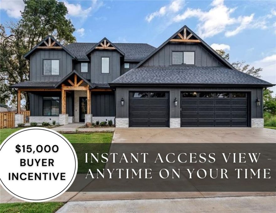 Up to $15,000 INCENTIVE- $12k from Builder and $3k from preferred lender for closing cost etc. This stunning luxury home in the sought-after Big Sky Neighborhood offers an elegant open floorplan with high-end finishes throughout. The spacious living room features a sleek tile linear fireplace, wood beams, wood flooring, crown molding and natural light. A chef’s ultimate dream, the kitchen boasts a large custom stained island with extra storage, custom ceiling-height cabinets, double ovens, a high-end gas range with a pot filler, walk in pantry and quartz countertops and backsplash. The primary suite is a serene retreat with custom beams, a spa-like ensuite with a soaking tub, a walk-in rain shower, extra storage and walk in closet. A stylish study with accent wall, bonus room on the second left, rich wood flooring, home audio, security system and a private backyard with fence complete this exceptional home. $3,000 preferred Lender credit to Buyer for closing cost etc.