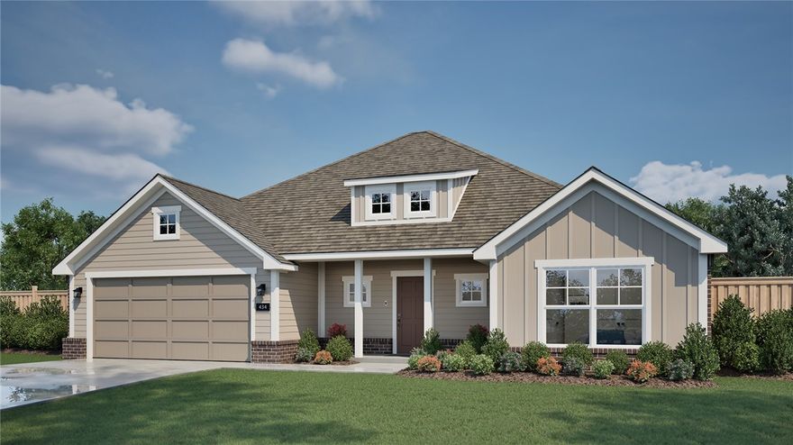 Welcome to the Stella, a beautifully designed one-story ranch blending comfort and functionality. Offering 1,836 sq ft, this home features 3 spacious bedrooms, 2 full baths, and a finished two-car garage with a conveniently attached mudroom—one of the few in the community to include this practical, organized drop zone for coats, gear, and everyday essentials. The open-concept layout is ideal for both daily living and entertaining. A vaulted ceiling enhances the bright living room, while the expansive kitchen island flows seamlessly into the main gathering space—perfect for hosting game days or enjoying quiet evenings at home. Step outside to a generous covered back patio that extends your living space outdoors, creating the perfect setting for grilling, relaxing, and year-round enjoyment. The Stella offers timeless style and thoughtful design in every detail.