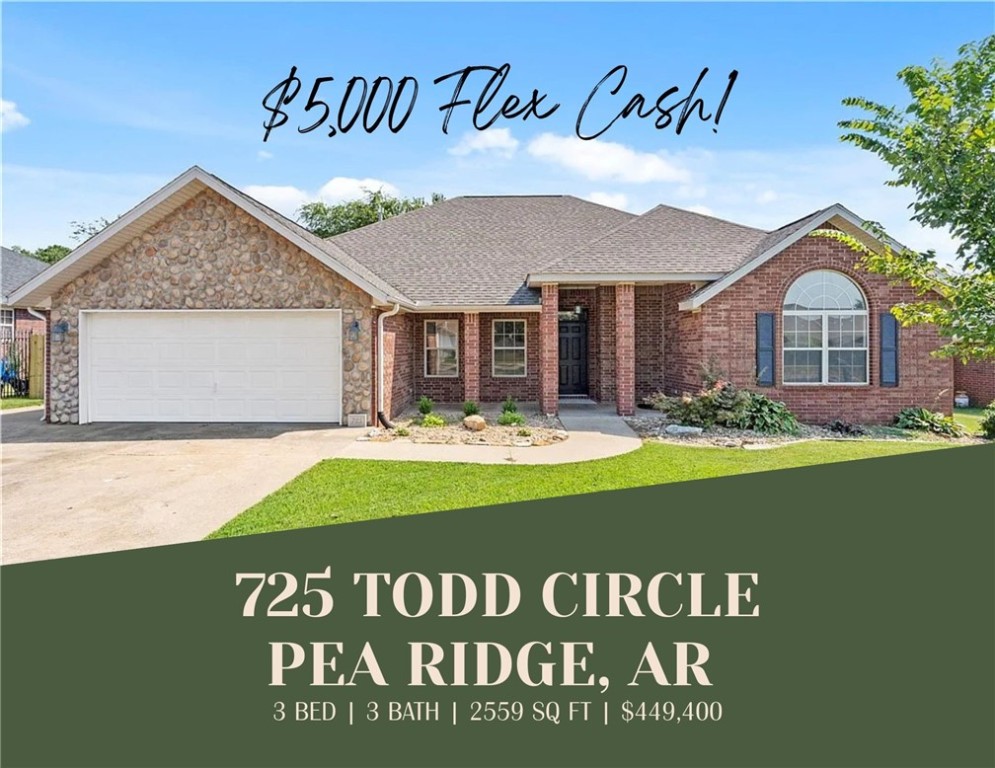 Why wait for new construction at $200+ per sq ft when you can own this fully remodeled 2,559 sq ft home in Pea Ridge for under $176 per sq ft! Updated with luxury vinyl plank, carpet, paint, granite countertops, stainless appliances, sinks, faucets, toilets, disposal, roof, HVAC, doors, hardware, and lighting—delivering the look and peace of mind of new construction without the wait or HOA fees. The spacious layout features a large kitchen, oversized laundry, and a versatile 2nd living suite with fireplace and half bath—ideal for a 4th bedroom, office, playroom, or media space. Outdoor living includes a covered deck, stone patio with firepit, walkways, and an outbuilding for hobbies or play. Enjoy open space views behind the home and quick access to schools, I-49, Sam’s HQ, and just 14 minutes to the new Walmart HQ! Move-in ready with modern finishes, flexible living, and outdoor retreat—Plus $5,000 Flex Cash from seller that can be used for closing costs or additional upgrades to the home.