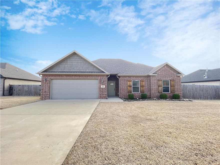 Great location in Prairie Grove Sundowner Subdivision close to shopping, schools, and Prairie Grove Battlefield State Park. 11 miles to University of Arkansas. 3 bedroom, 2 bath, split floor plan, 2 car garage w/privacy fenced backyard. Granite counters in kitchen & bathrooms. Primary suite with dual sinks & separate shower. Living room with vaulted ceiling & gas log fireplace. Wood look tile floors throughout and carpeted bedrooms. No smoking allowed anywhere on property & No parking in the street after 8pm. No basketball goals allowed in front of home and no above ground swimming pools. No trailers, boats, RV's, semi-trucks, or large work trucks weighing more than 3 tons may be parked on the property at any time. Tenant is responsible for lawn maintenance, pest control, renter's insurance, & utilities. Pets negotiable. Non-refundable application fee of $48 per adult. All adults age 18+ must be credit & background checked and on the lease.