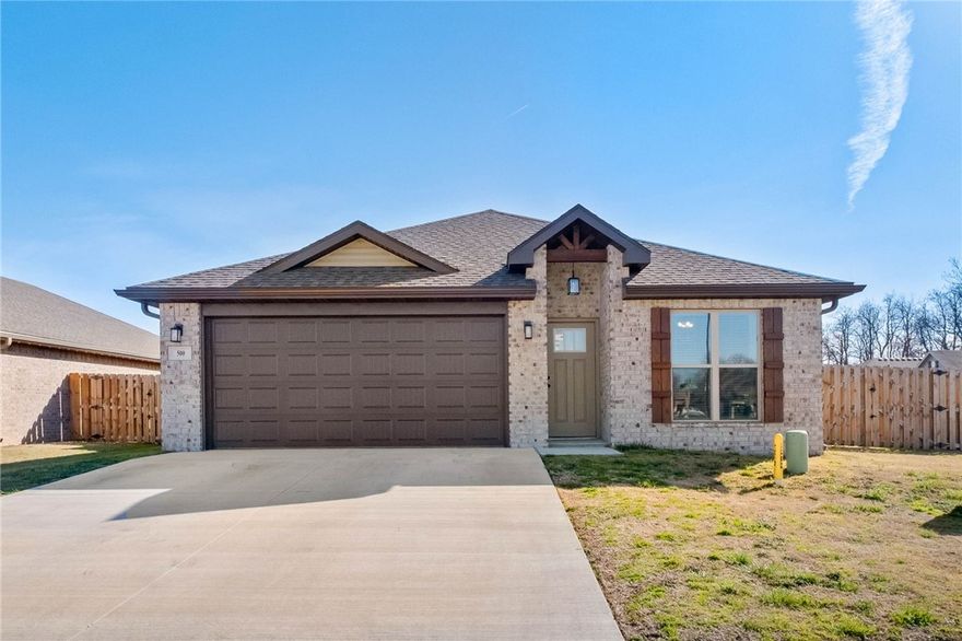 Welcome to 500 Jackson Lane!  This gorgeous just like new 4 bedroom home is tucked into a peaceful setting in the new Saratoga Subdivision minutes from Bentonville & Rogers.  Come see why this corner lot home has all the welcoming living space, privacy, and flexibility needed.  It has an expansive yard space with a wood privacy fence and then the quiet neighborhood feel that's getting harder to find in NWA.  Whether you might entertain, work from home, and/or simply desire the slower pace of Pea Ridge living, this home checks several boxes.  Open the blinds along south side of the home to allow the natural light to stream into the living and kitchen area extending into the dining space. Also has a dedicated laundry space, pantry adjacent to kitchen, a hall linen closet, & an extended backyard patio for outside entertainment or family gatherings.