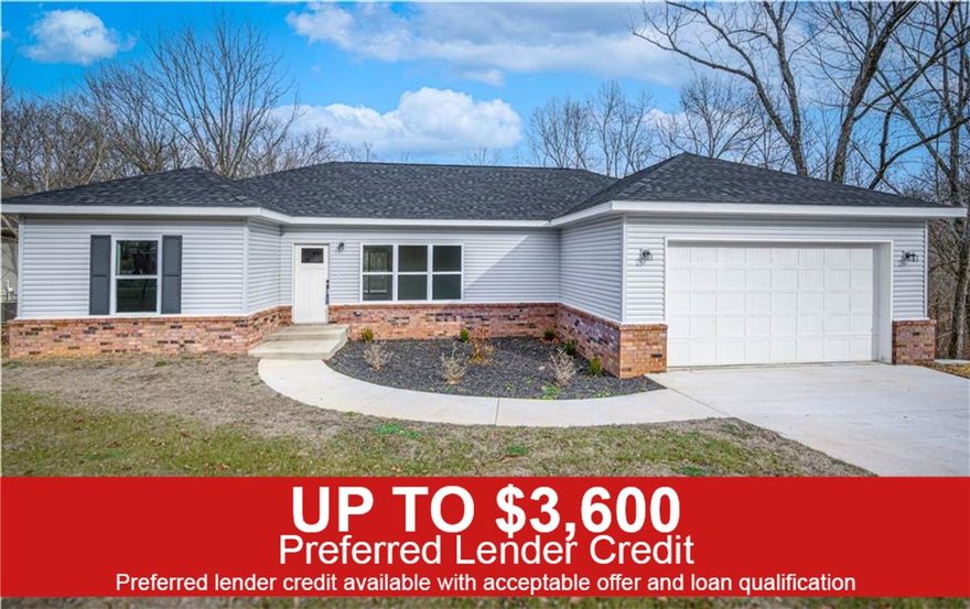 New construction offering 1,640 sq ft with a 3-bedroom, 2-bath split floor plan on a .30-acre lot in Bella Vista. This thoughtfully designed home features luxury vinyl plank flooring, quartz countertops, and modern hardware and finishes throughout. The open living area flows seamlessly into the kitchen, while the split layout provides added privacy for the primary suite, complete with a walk-in closet. Step outside to enjoy the private deck, perfect for relaxing or entertaining. Located in a neighborhood that offers space without feeling crowded, with convenient access to Lake Avalon just 2 miles away, Tanyard Creek Nature Trail approximately 2.5 miles away, and Bella Vista Country Club Golf Course just 3.2 miles away.