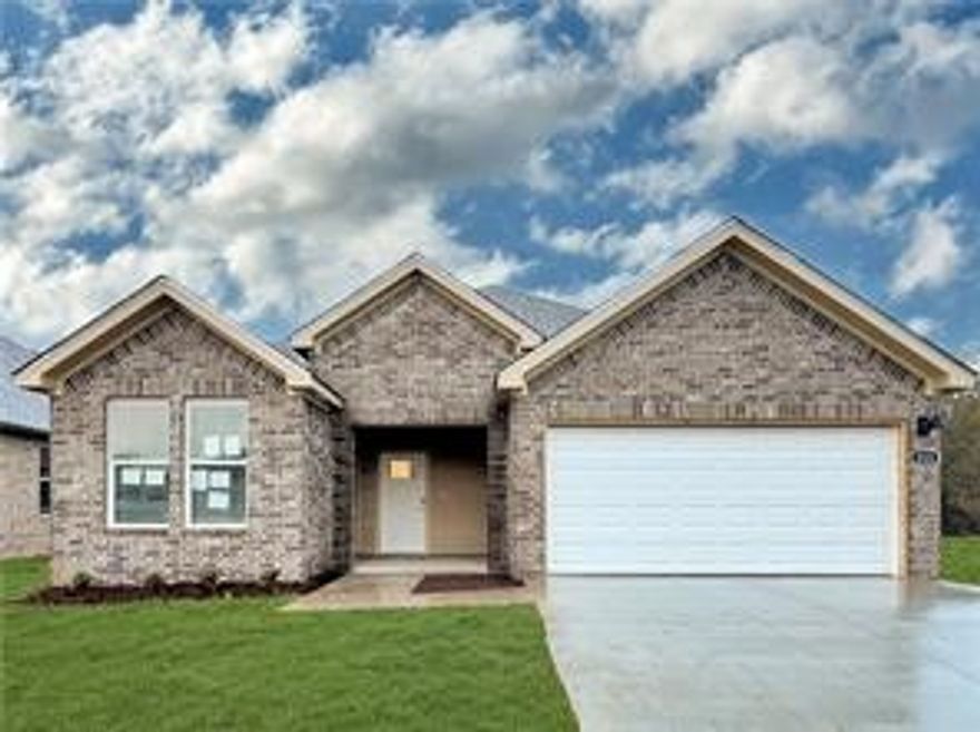 Charming Denton plan in Goose Creek Village, offering quality and affordability in the heart of Farmington. This single-story home features quartz kitchen countertops, stainless steel appliances, a walk-in pantry (per plan), and 42-inch cabinets with crown molding and soft-close doors. The primary suite includes a private en-suite with double vanities, walk-in shower, and walk-in closet. Enjoy luxury vinyl plank flooring throughout, ceiling fans in all bedrooms and living room, a modern electric fireplace, covered patio (per plan), and brick with Hardie® siding exterior. Garage door opener included.