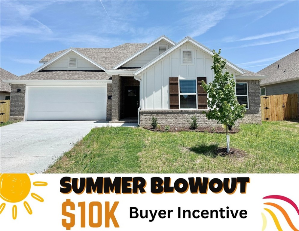 SUMMER BLOW OUT- $10K from Builder for closing cost! Fence, blinds and gutters included! Veronica Bonus Plan-New Construction home in the beautiful subdivision of Towne West. New Middle School across the street AND 2 Miles to Centennial Park. Short distance from downtown & the University of Arkansas, this home offers convenience & accessibility to everything the area has to offer. Upgrades in this home are sure to impress, with features such as quartz countertops, stainless steel appliances, linear fireplace, painted case opening in the living room, wainscoting in the entry & LVP flooring. Spacious open floor plan allows for entertaining, while the bedrooms offer space for rest and relaxation. The 4th bedroom upstairs would also be a perfect bonus room. Fully fenced backyard with sod and covered patio to relax on. Great investment opportunity, with its desirable location, modern features making it an attractive option for both personal enjoyment and financial gain.