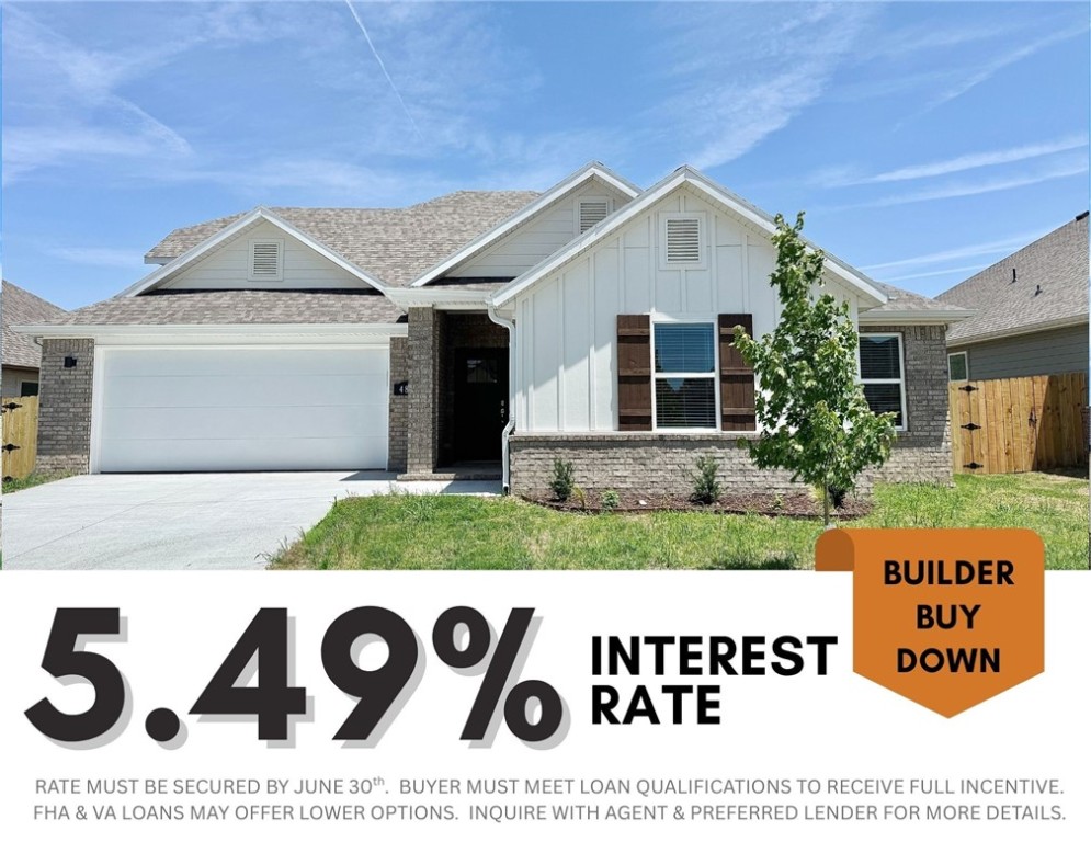 5.49% INTEREST RATE/BUILDER BUY DOWN & fence, blinds and gutters included! Veronica Bonus Plan-New Construction home in the beautiful subdivision of Towne West. New Middle School across the street AND 2 Miles to Centennial Park. Short distance from downtown & the University of Arkansas, this home offers convenience & accessibility to everything the area has to offer. Upgrades in this home are sure to impress, with features such as quartz countertops, stainless steel appliances, linear fireplace, painted case opening in the living room, wainscoting in the entry & LVP flooring. Spacious open floor plan allows for entertaining, while the bedrooms offer space for rest and relaxation. The 4th bedroom upstairs would also be a perfect bonus room. Fully fenced backyard with sod and covered patio to relax on. Great investment opportunity, with its desirable location, modern features making it an attractive option for both personal enjoyment and financial gain.